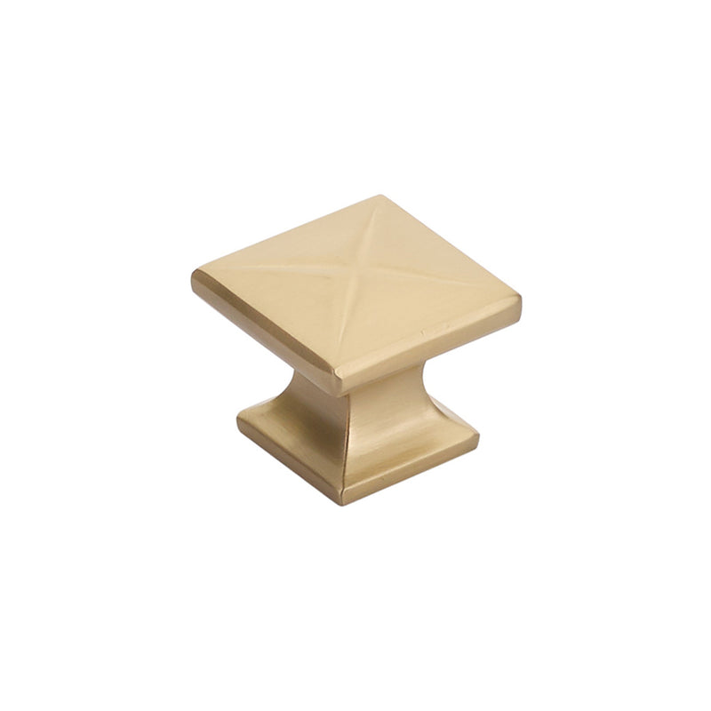 Schaub Northport, Square Knob with star pattern, Signature Satin Brass, 1-3/8" dia