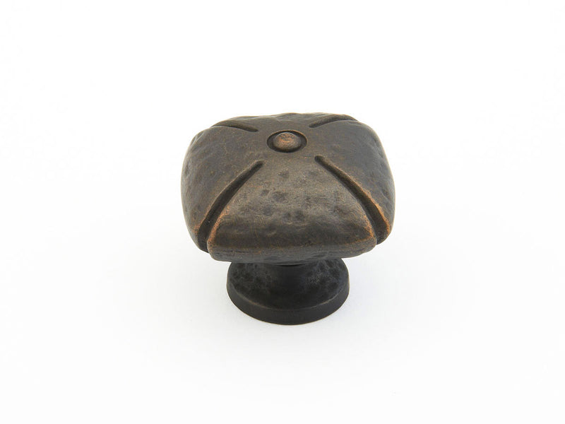 Schaub Siena, Knob, Square, Ancient Bronze, 1-1/2" dia