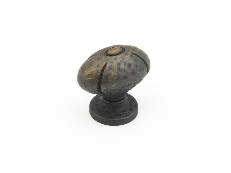 Schaub Siena, Knob, Oval, Ancient Bronze, 1-1/4" dia