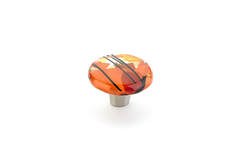 Schaub Ice, Knob, Glass, Round, Confetti Orange 1-1/2" dia.