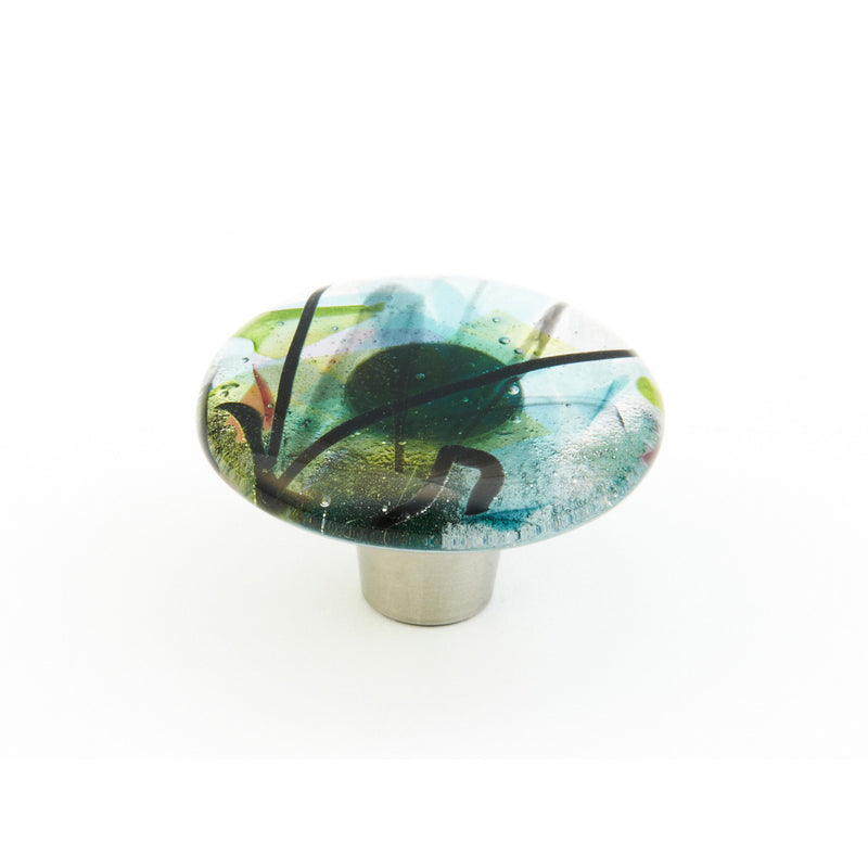 Schaub Ice, Knob, Glass, Round, Confetti Turquoise,.