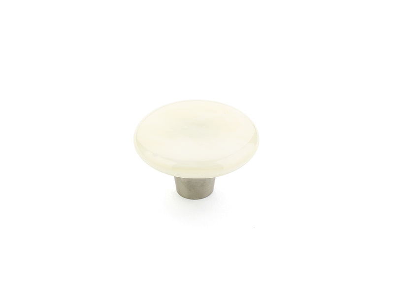 Schaub Ice, Knob, Glass, Round, Ivory Silk, 1-1/2" dia.