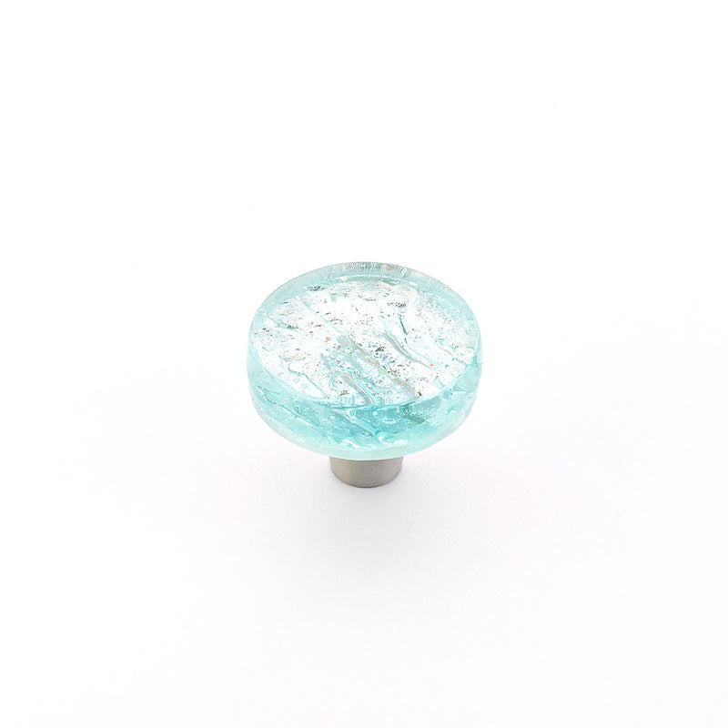 Schaub Ice, Knob, Glass, Round, Pearl Aqua,  1-1/2" dia.