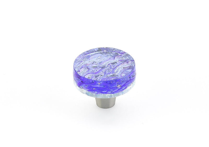 Schaub Ice, Knob, Glass, Round, Pearl Blue,  1-1/2" dia.