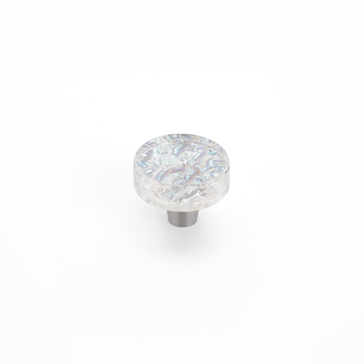 Schaub Ice, Knob, Glass, Round, Pearl Clear,  1-1/2" dia.