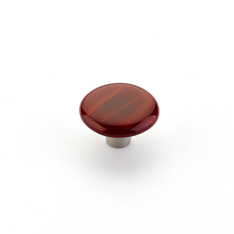 Schaub Ice, Knob, Glass, Round, Scarlet Silk, 1-1/2" dia.