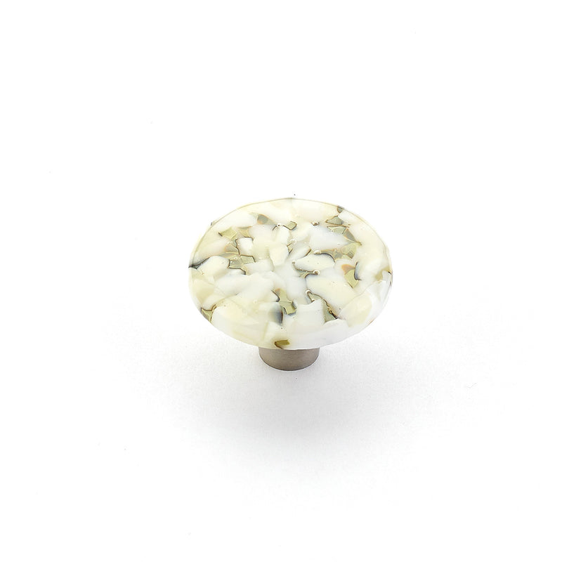 Schaub Ice, Knob, Glass, Round, White Lace Pebbles 1-1/2" dia.