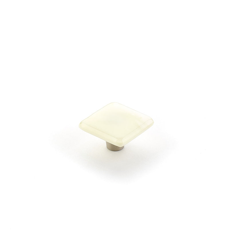 Schaub Ice, Knob, Glass, Square, Ivory Silk, 1-1/2" dia.