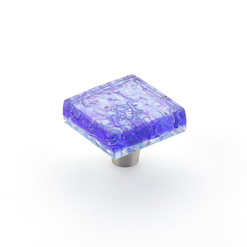 Schaub Ice, Knob, Glass, Square, Pearl Blue, 1-1/2" dia.