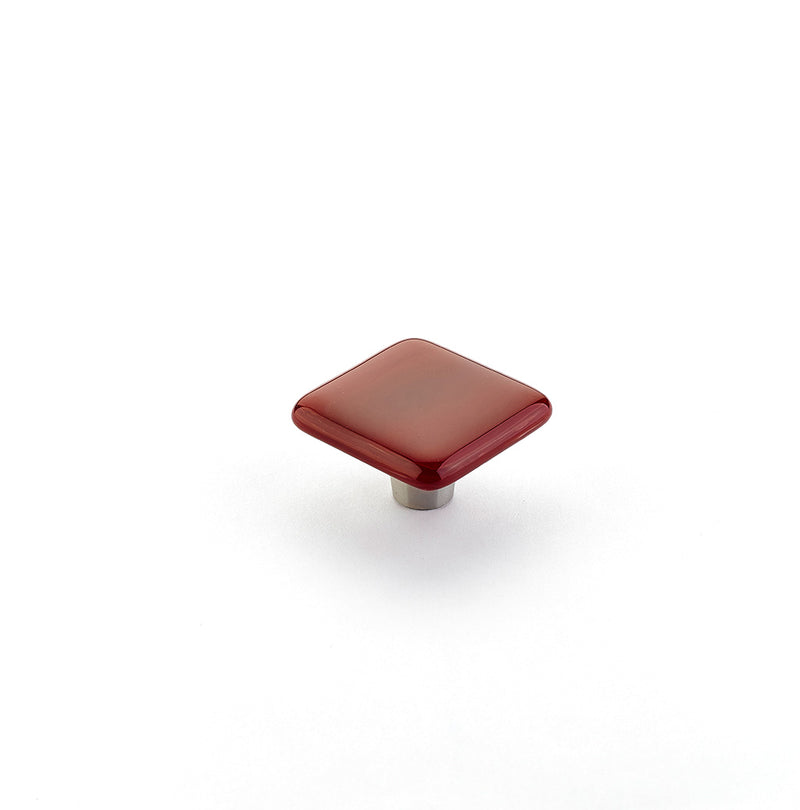 Schaub Ice, Knob, Glass, Square, Scarlet Silk, 1-1/2" dia