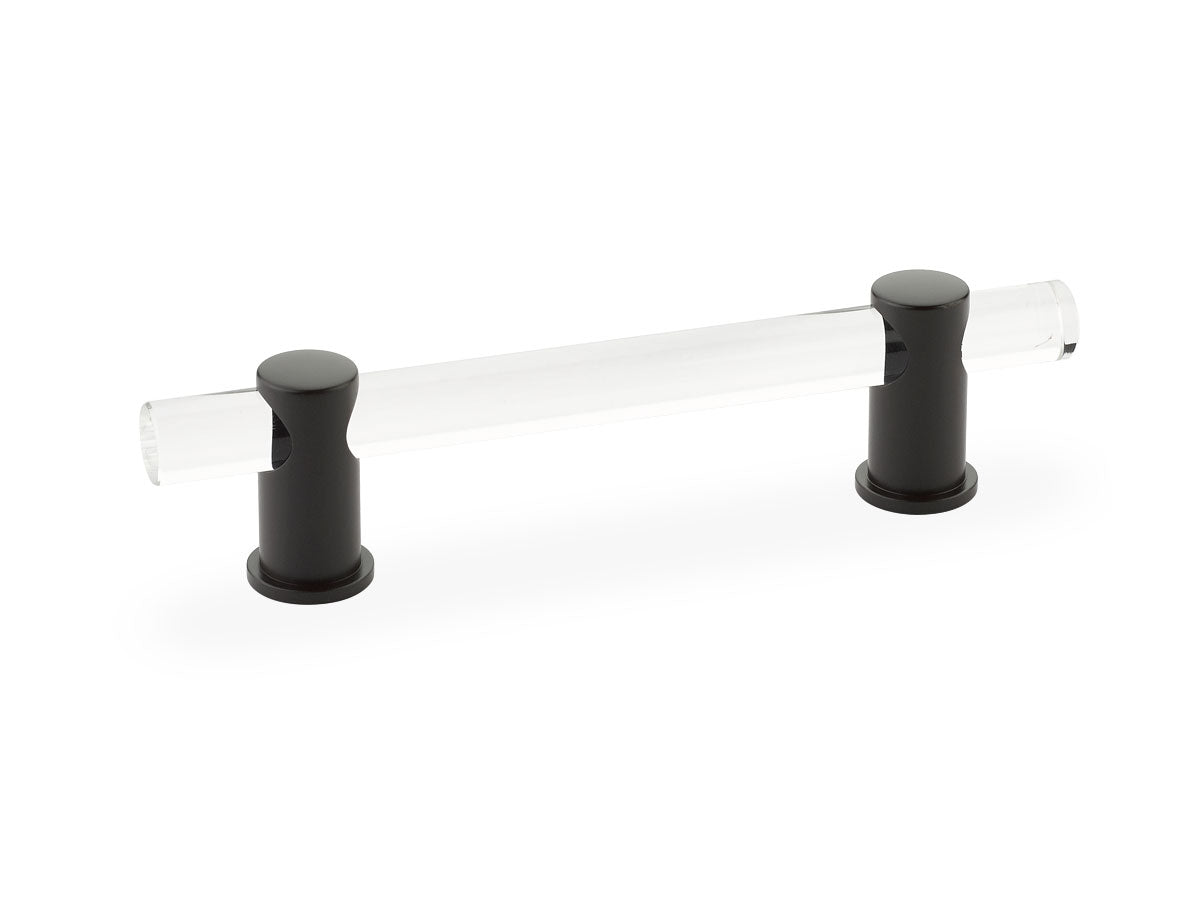 Schaub Lumiere, adjustable acrylic bar pull, 4" cc, with Oil Rubbed Bronze stems