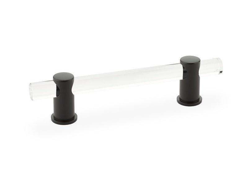 Schaub Lumiere, adjustable acrylic bar pull, 4" cc, with Oil Rubbed Bronze stems