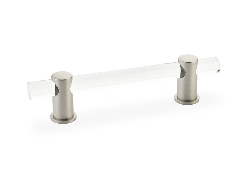 Schaub Lumiere, adjustable acrylic bar pull, 4" cc, with Satin Nickel stems