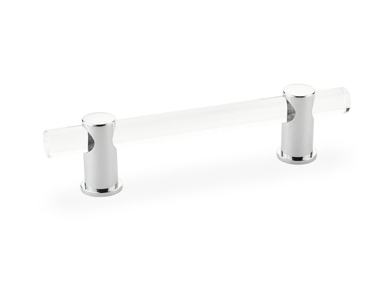 Schaub Lumiere, adjustable acrylic bar pull, 4" cc, with Polished Chrome stems