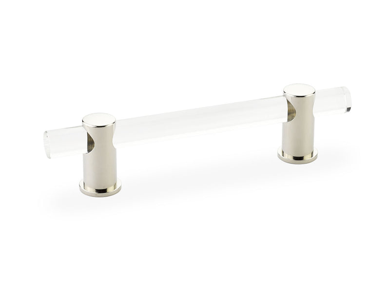 Schaub Lumiere, adjustable acrylic bar pull, 4" cc, with Polished Nickel stems