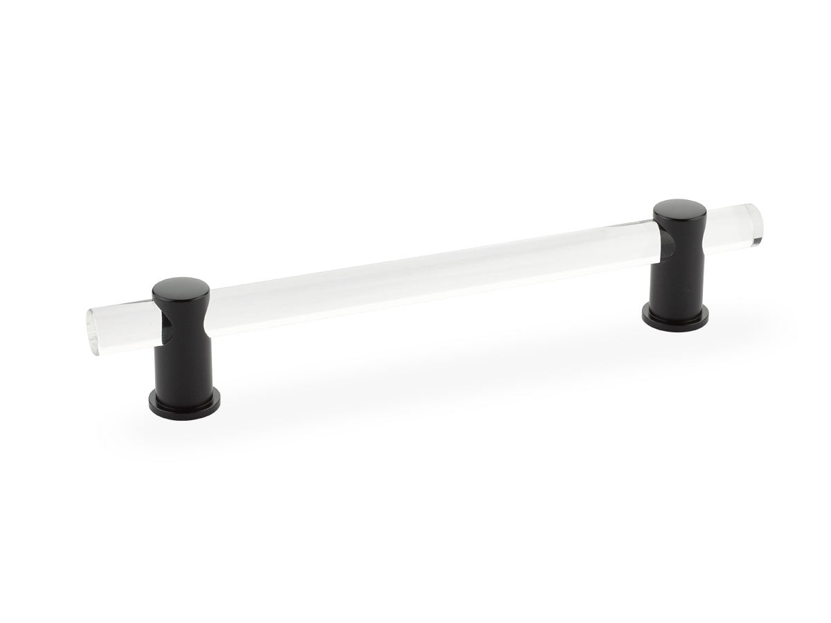 Schaub Lumiere, adjustable acrylic bar pull, 6" cc, with Oil Rubbed Bronze stems