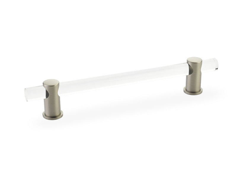 Schaub Lumiere, adjustable acrylic bar pull, 6" cc, with Satin Nickel stems