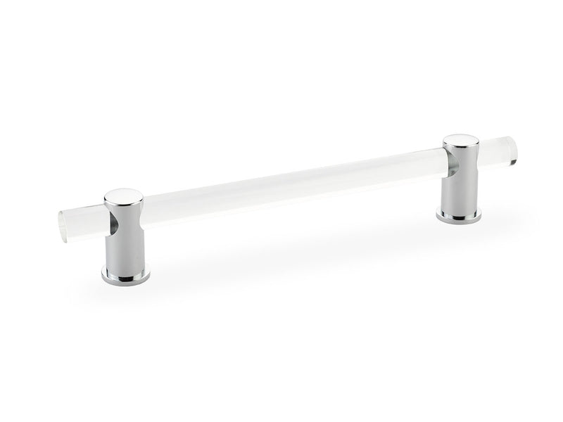 Schaub Lumiere, adjustable acrylic bar pull, 6" cc, with Polished Chrome stems