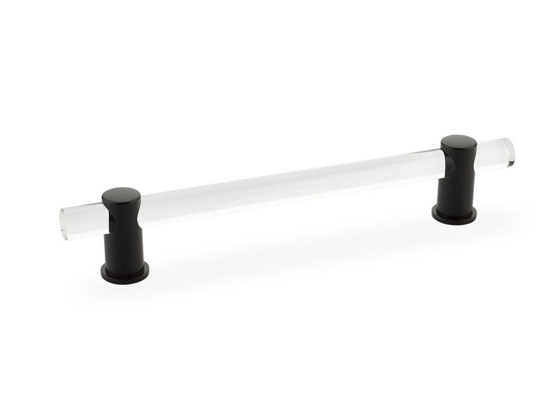 Schaub Lumiere, adjustable acrylic bar pull, 6" cc, with Matte Black stems