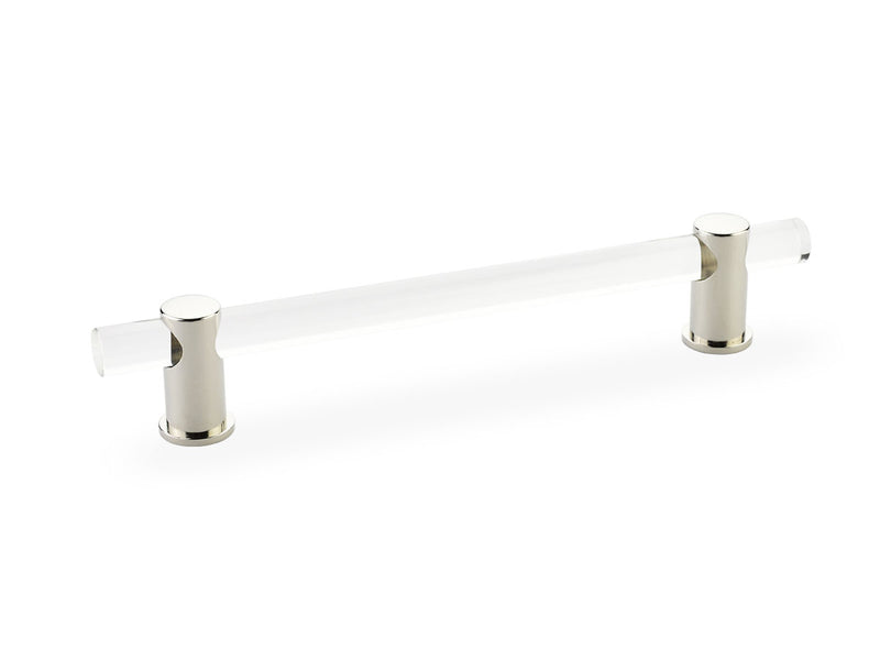 Schaub Lumiere, adjustable acrylic bar pull, 6" cc, with Polished Nickel stems