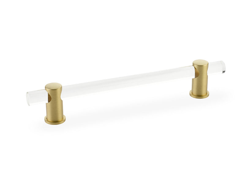 Schaub Lumiere, adjustable acrylic bar pull, 6" cc, with Satin Brass stems