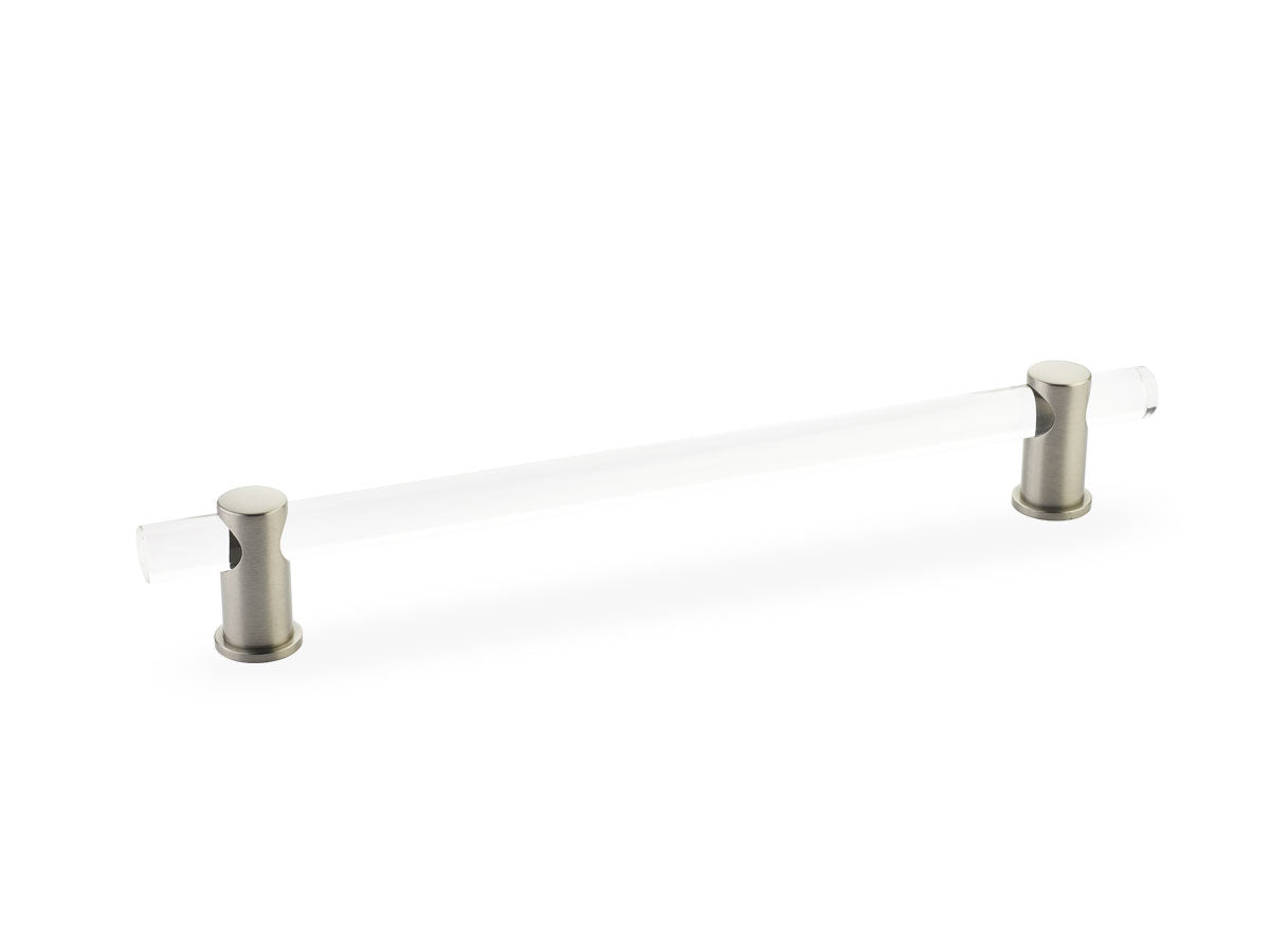 Schaub Lumiere, adjustable acrylic bar pull, 8" cc, with Satin Nickel stems