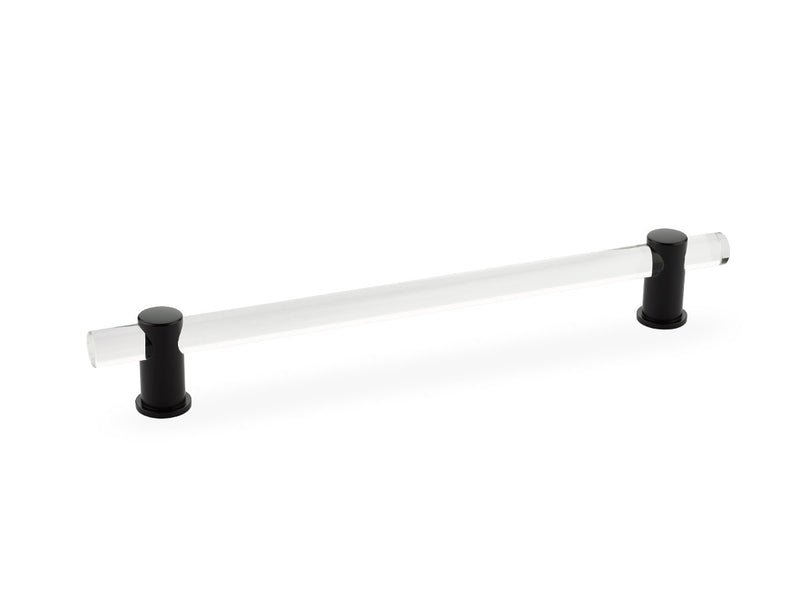 Schaub Lumiere, adjustable acrylic bar pull, 8" cc, with Matte Black stems