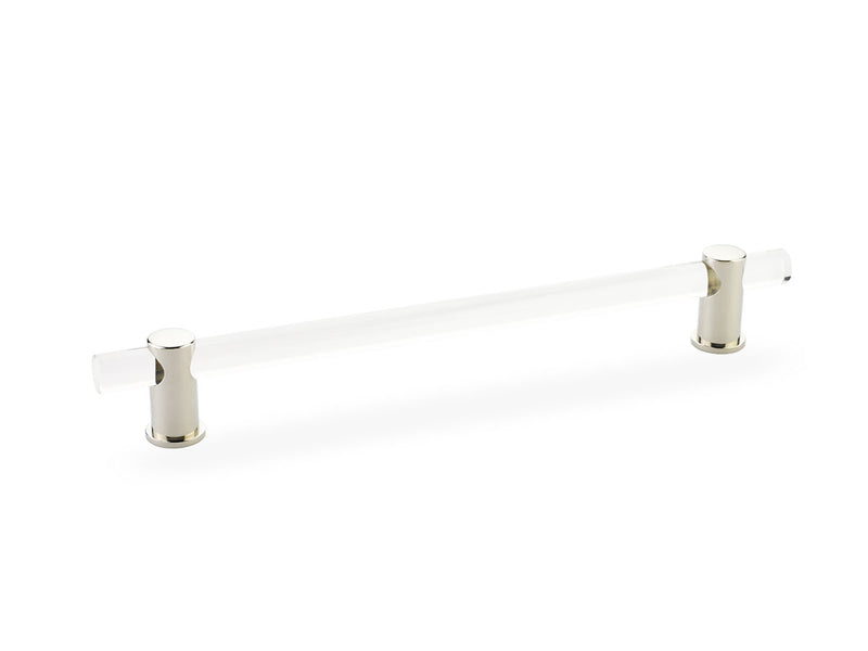 Schaub Lumiere, adjustable acrylic bar pull, 8" cc, with Polished Nickel stems