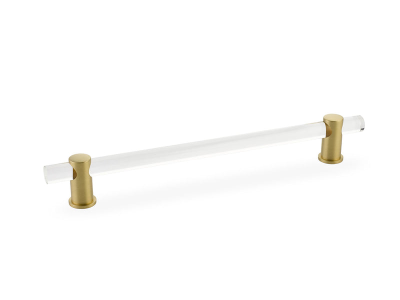 Schaub Lumiere, adjustable acrylic bar pull, 8" cc, with Satin Brass stems