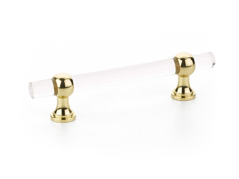 Schaub Lumiere Transitional, Adjustable acrylic bar pull, 4" cc, with Polished Brass stems