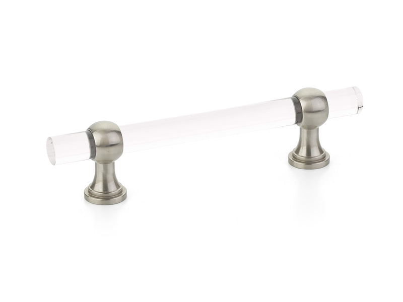 Schaub Lumiere Transitional, Adjustable acrylic bar pull, 4" cc, with Satin Nickel stems