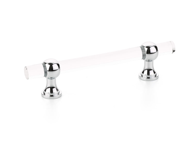 Schaub Lumiere Transitional, Adjustable acrylic bar pull, 4" cc, with Polished Chrome stems