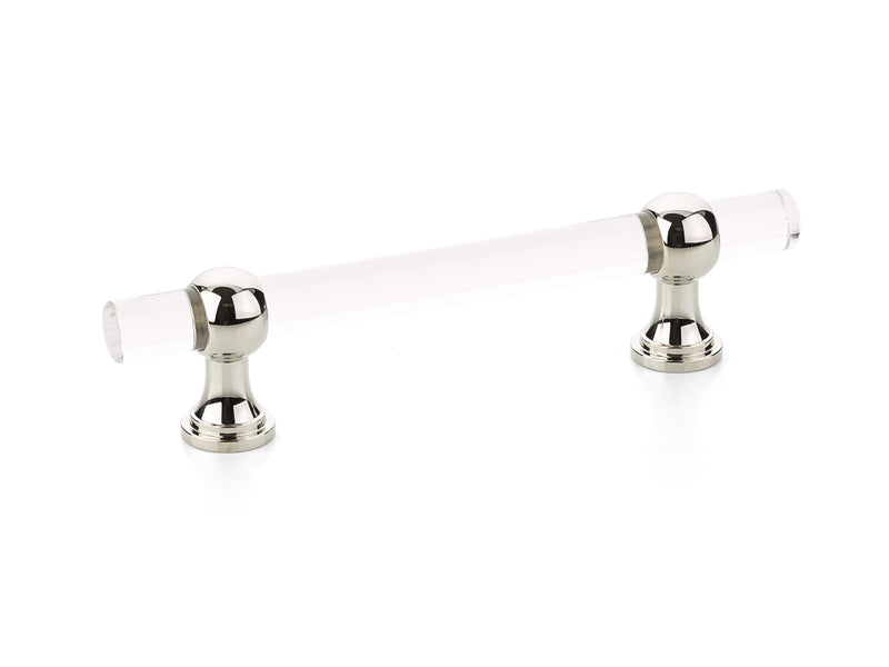 Schaub Lumiere Transitional, Adjustable acrylic bar pull, 4" cc, with Polished Nickel stems