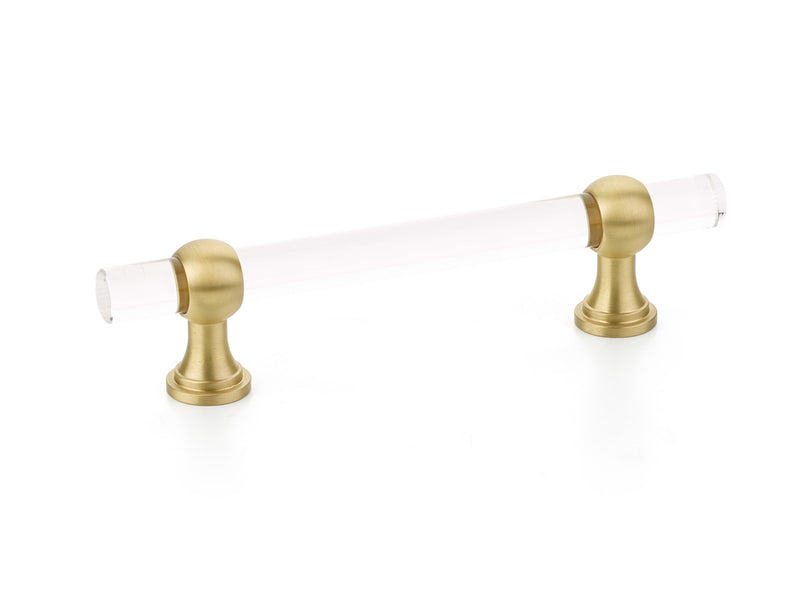 Schaub Lumiere Transitional, Adjustable acrylic bar pull, 4" cc, with Satin Brass stems