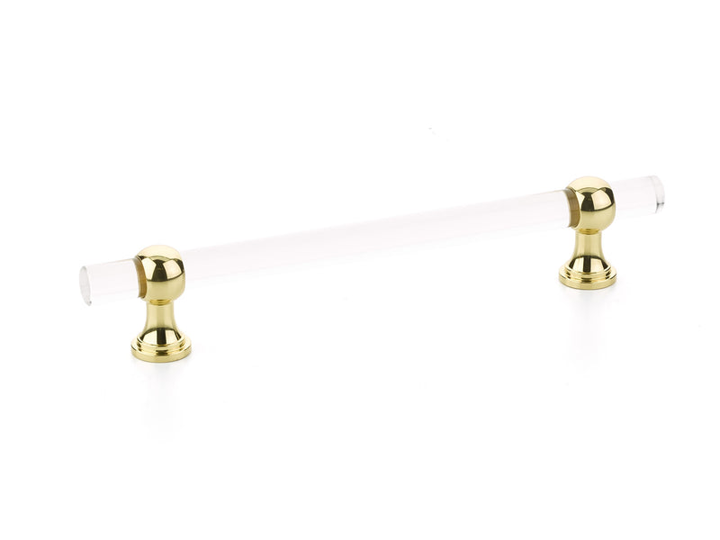 Schaub Lumiere Transitional, Adjustable acrylic bar pull, 6" cc, with Polished Brass stems