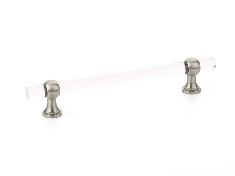 Schaub Lumiere Transitional, Adjustable acrylic bar pull, 6" cc, with Satin Nickel stems