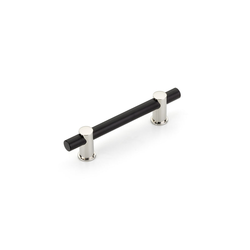 Schaub Fonce', Bar Pull, 4" cc with Matte Black bar and Polished Nickel stems