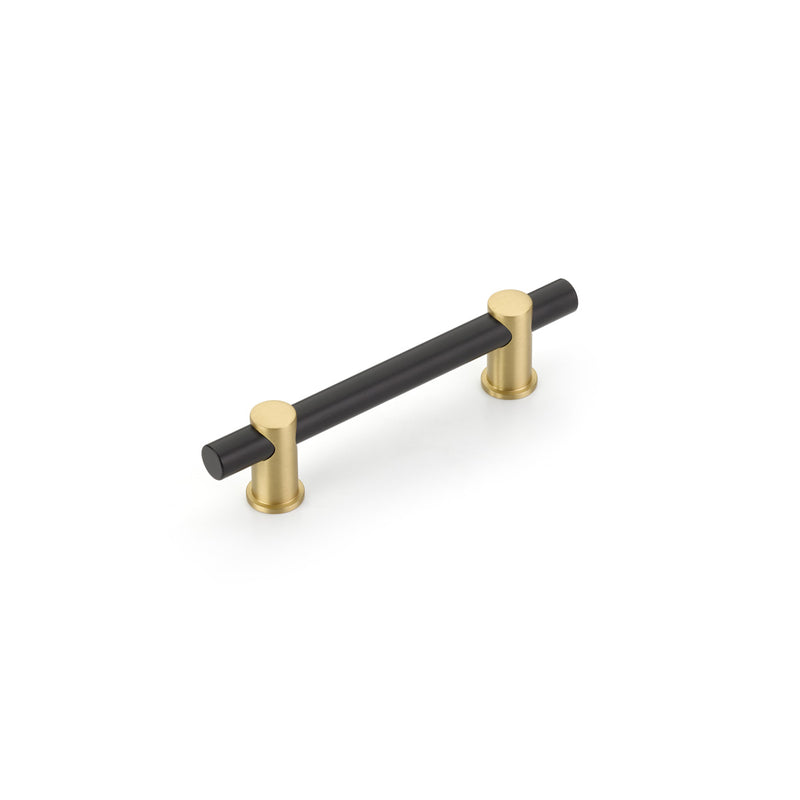 Schaub Fonce', Bar Pull, 4" cc with Matte Black bar and Satin Brass stems