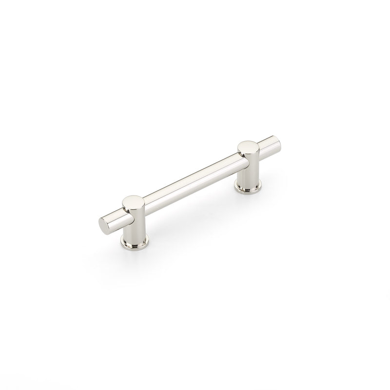 Schaub Fonce', Bar Pull, 4" cc with Polished Nickel bar and Polished Nickel stems