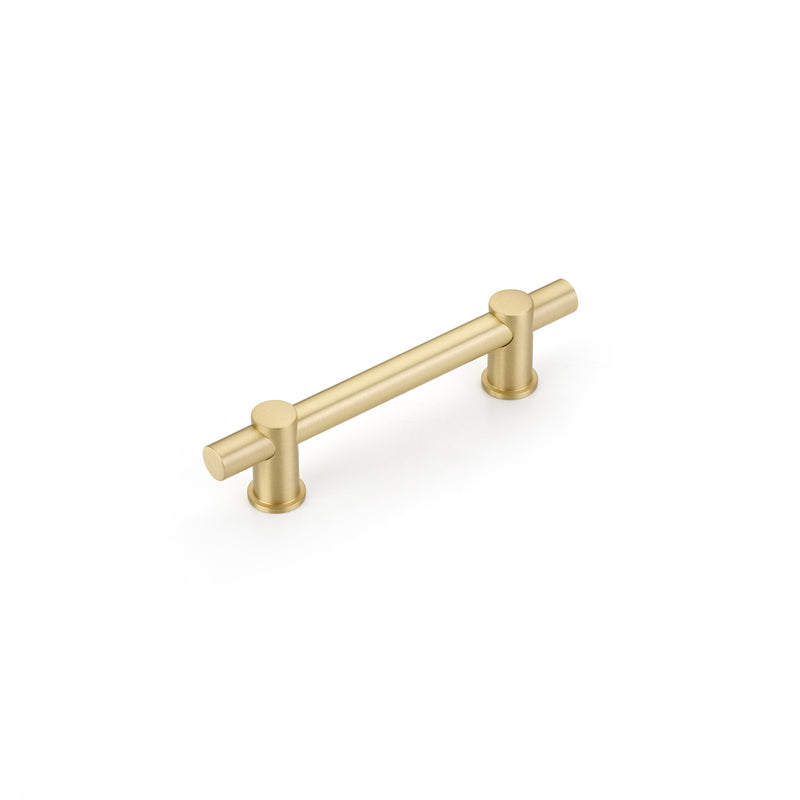 Schaub Fonce', Bar Pull, 4" cc with Satin Brass bar and Satin Brass stems