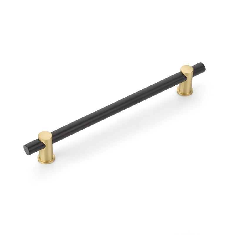 Schaub Fonce', Bar Pull, 8" cc with Matte Black bar and Satin Brass stems