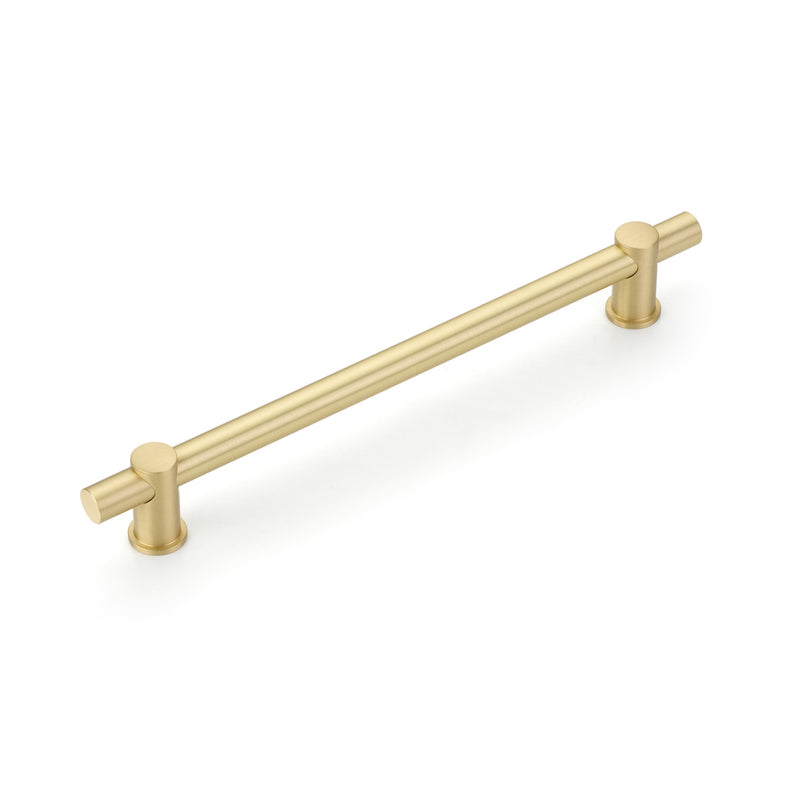 Schaub Fonce', Bar Pull, 8" cc with Satin Brass bar and Satin Brass stems