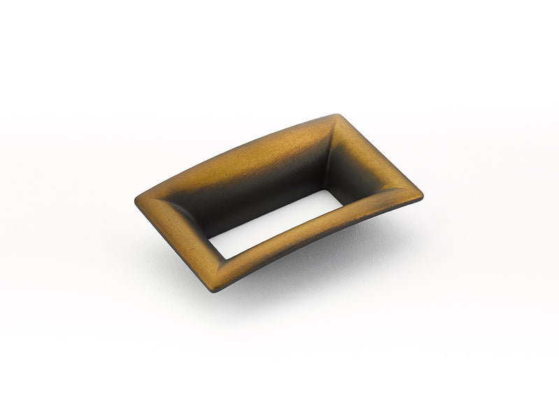 Schaub Finestrino, Flared Rectange Pull, Burnished Bronze, 64 mm cc