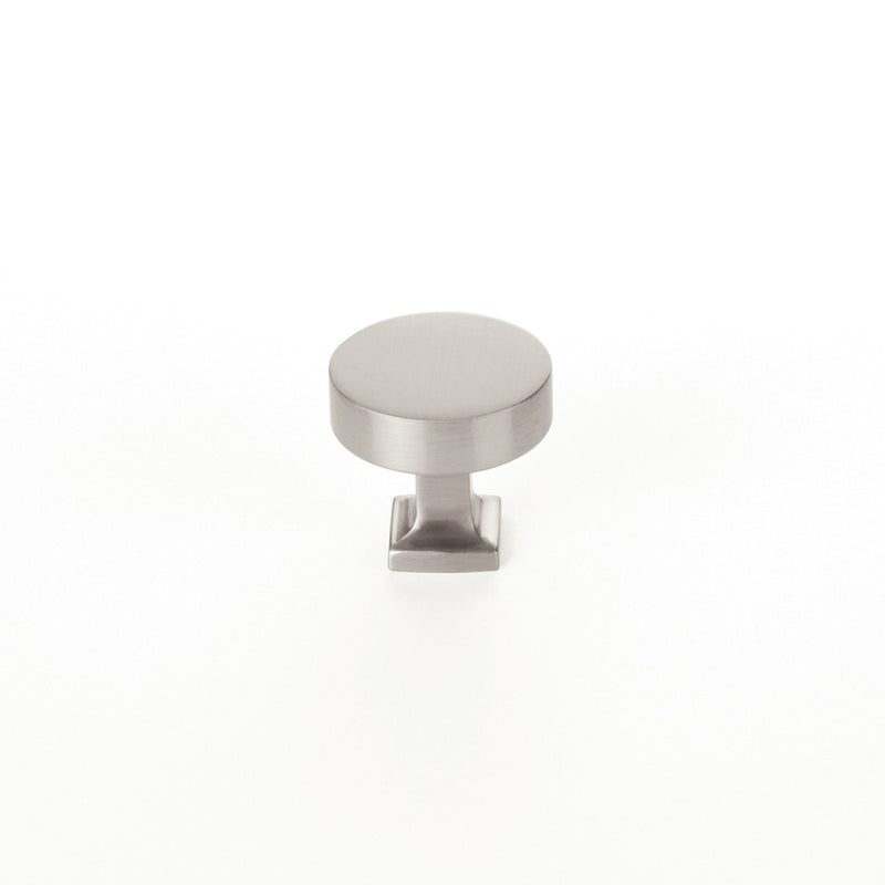 Schaub Haniburton, Round Knob with Square Base, Satin Nickel