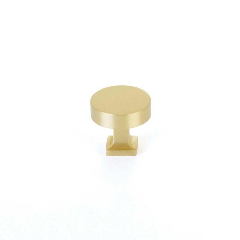 Schaub Haniburton, Round Knob with Square Base, Satin Brass