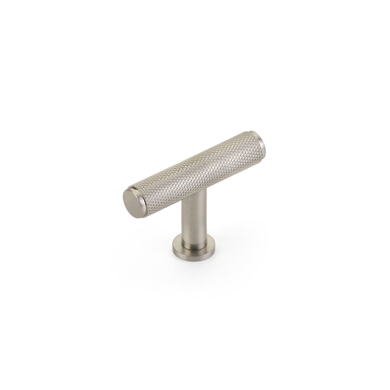 Schaub Pub House, T-Knob, Knurled, Brushed Nickel, 2"