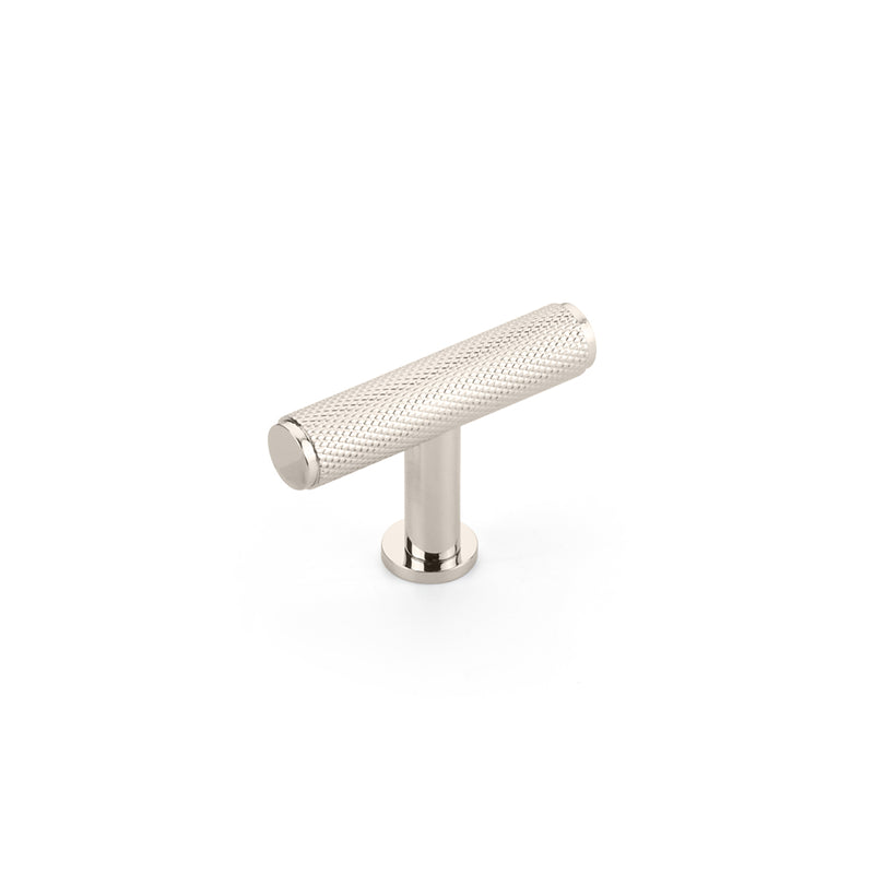 Schaub Pub House, T-Knob, Knurled, Polished Nickel, 2"