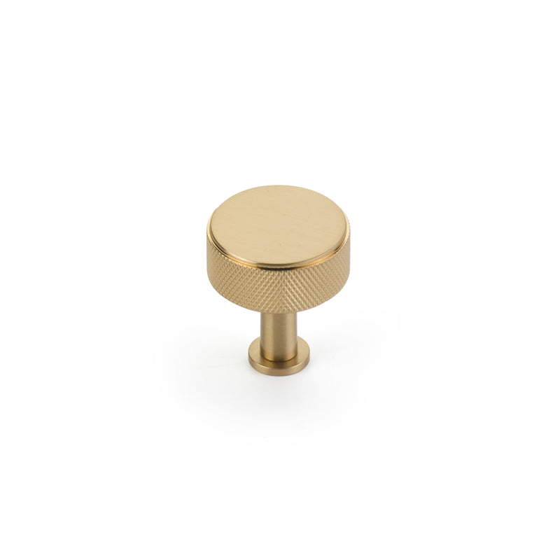 Schaub Pub House, Round Knob, Knurled, Signature Satin Brass, 1-1/4" dia