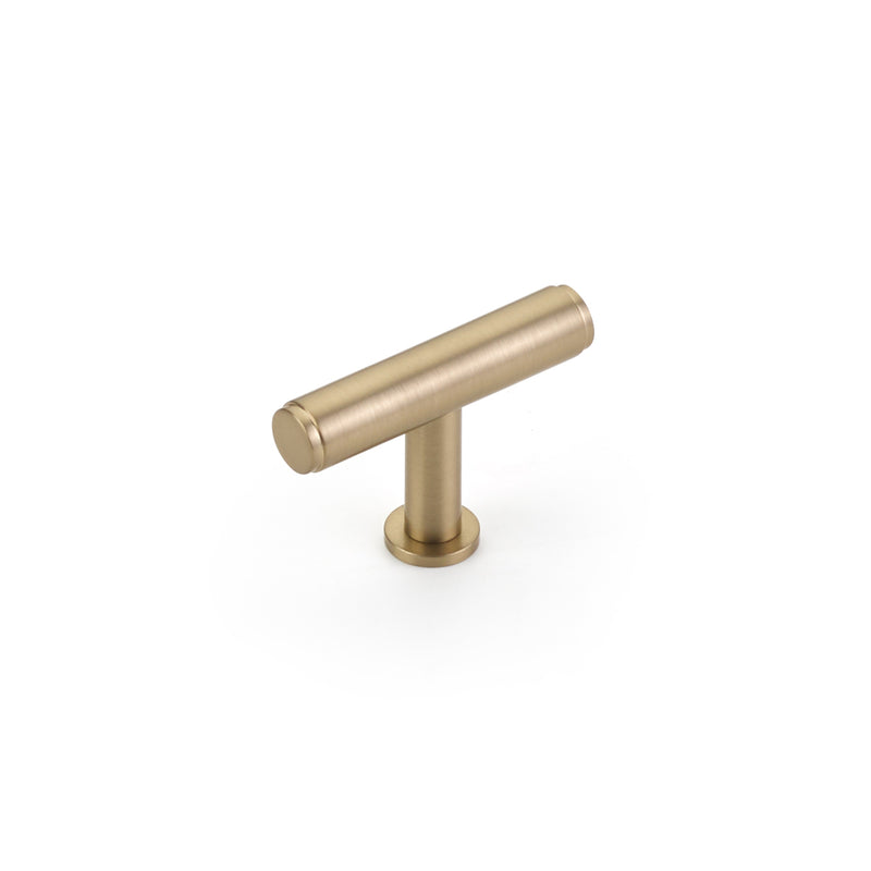 Schaub Pub House, T-Knob, Smooth, Signature Satin Brass, 2"