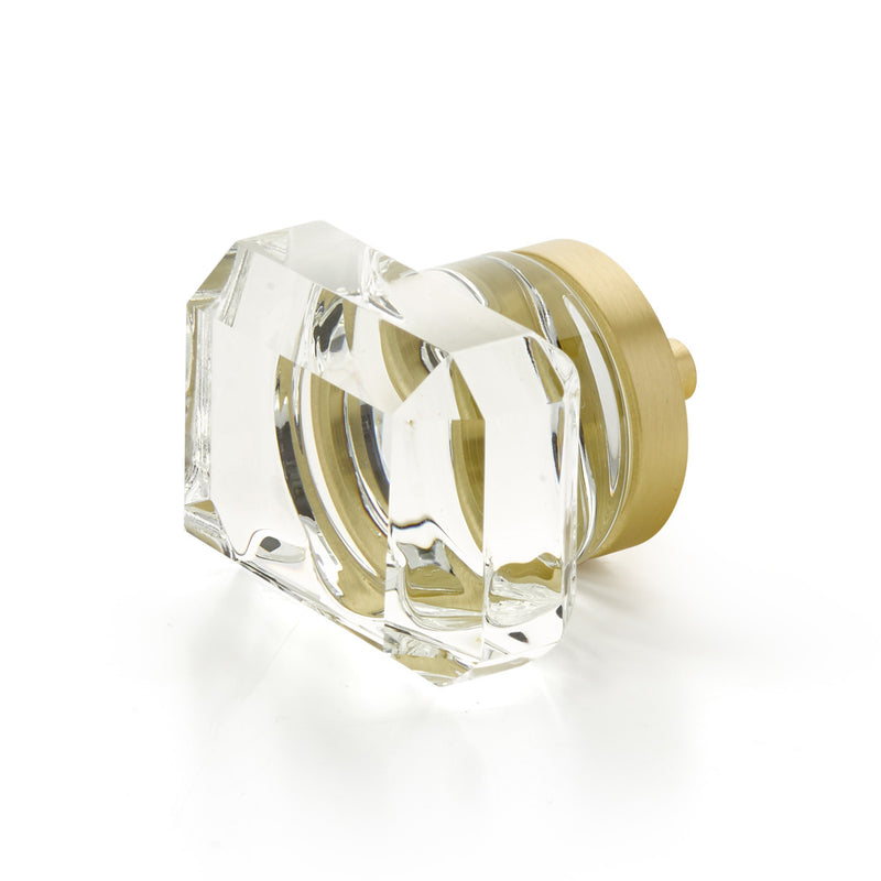 Schaub City Lights, Rectangular Glass knob with brass base in Satin Brass